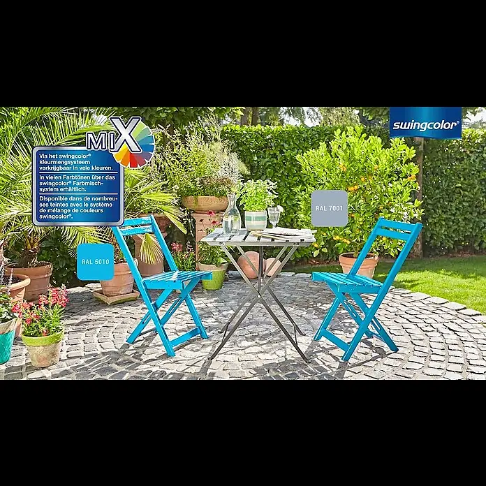 swingcolor Gekleurde kunstharslak - Stofgrijs, 750 ml, Hoogglans - Tuinmeubelen goed in de lak zetten met Swingcolor