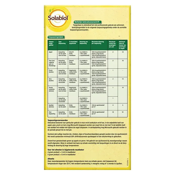 Solabiol Schimmelbescherming Natria Microsulfo - 200 g - Achteraanzicht