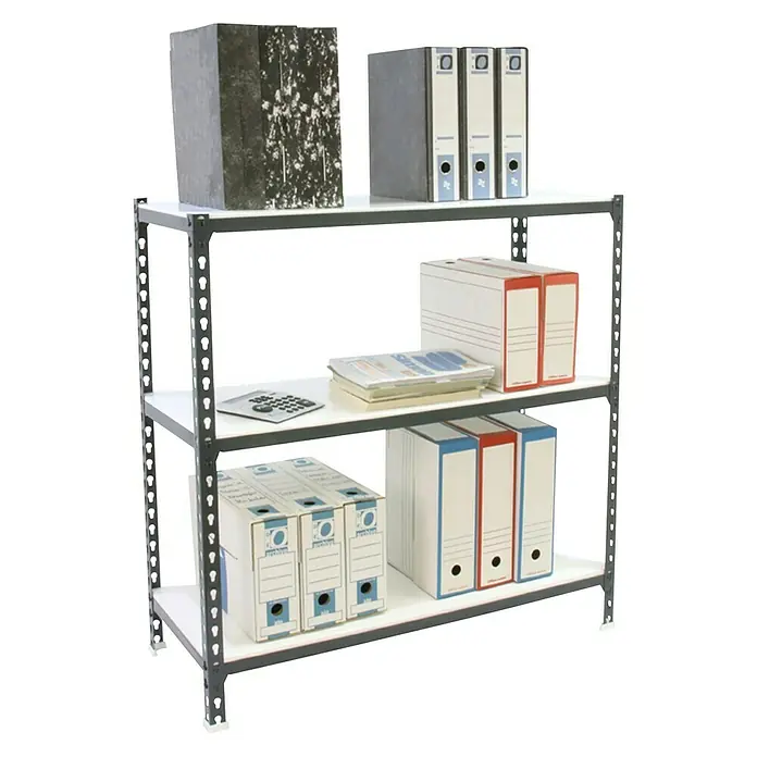 Simonrack Simonclick Metallregal Super Plus - L x B x H: 40 x 110 x 100 cm, Traglast: 180 kg/Boden, Anzahl Böden: 3 Stk., Stecken, Anthrazit/Weiß - Diagonale Ansicht
