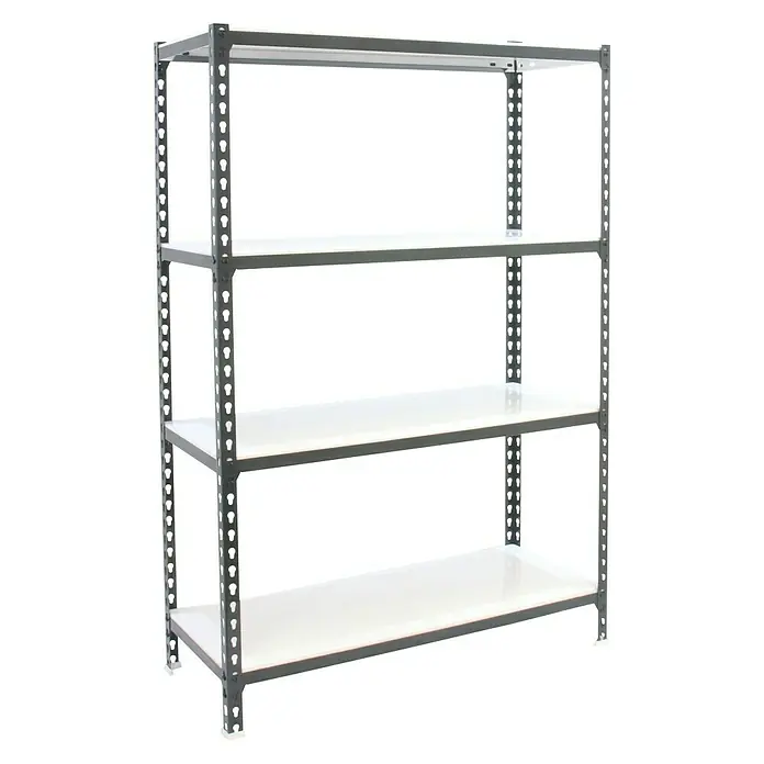 Simonrack Simonclick Metallregal Super Plus - L x B x H: 40 x 110 x 150 cm, Traglast: 180 kg/Boden, Anzahl Böden: 4 Stk., Stecken, Anthrazit/Weiß - Diagonale Ansicht