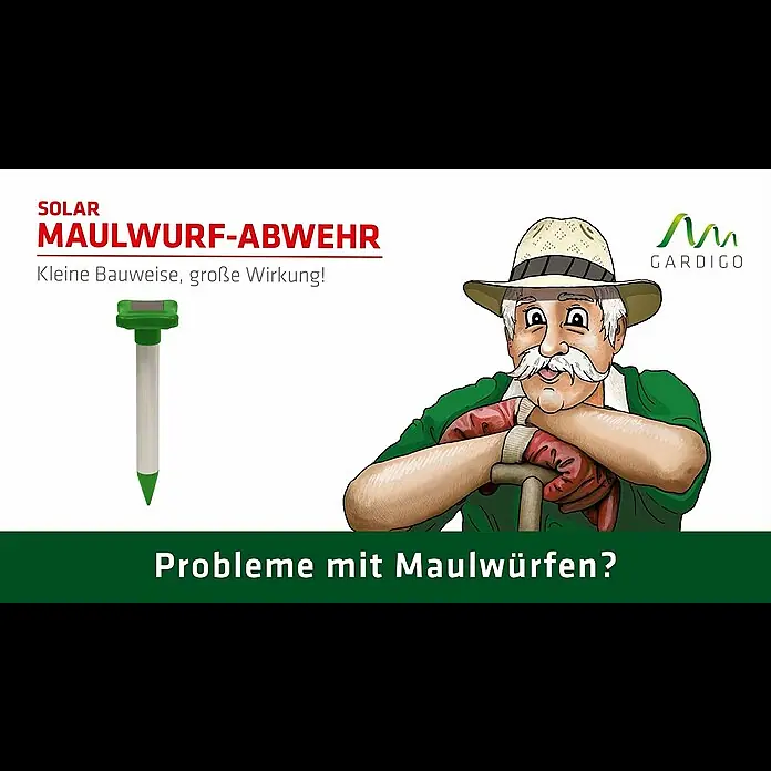Gardigo Wühlmaus- & Maulwurfschreck - Wirkungsbereich: 700 m², Frequenz: 400 Hz, Grün - Maulwurf Abwehr SOLAR von Gardigo