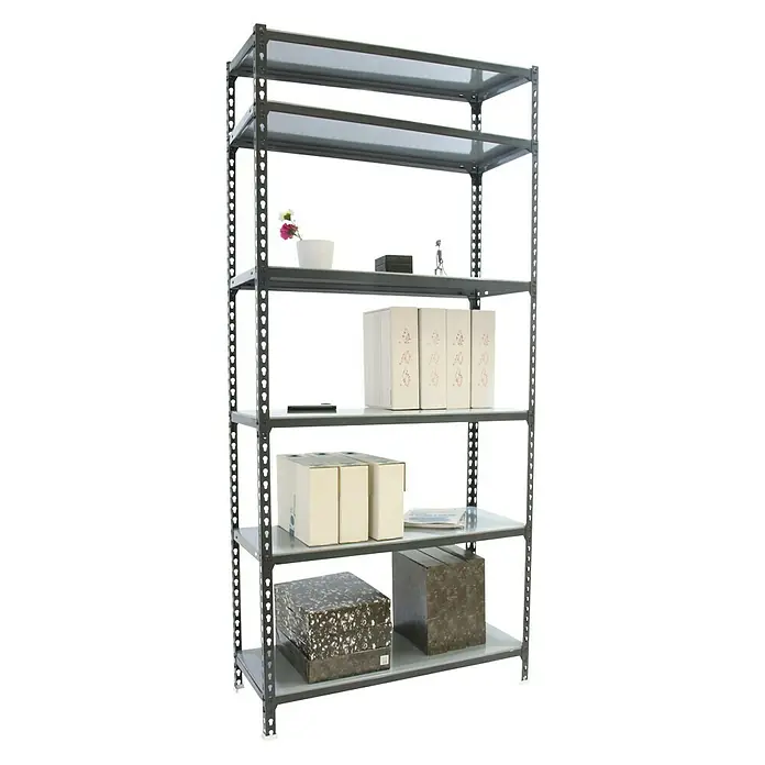 Simonrack Simonclick Metallregal - L x B x H: 30 x 90 x 250 cm, Traglast: 180 kg/Boden, Anzahl Böden: 6 Stk., Stecken, Anthrazit/Silber - Diagonale Ansicht