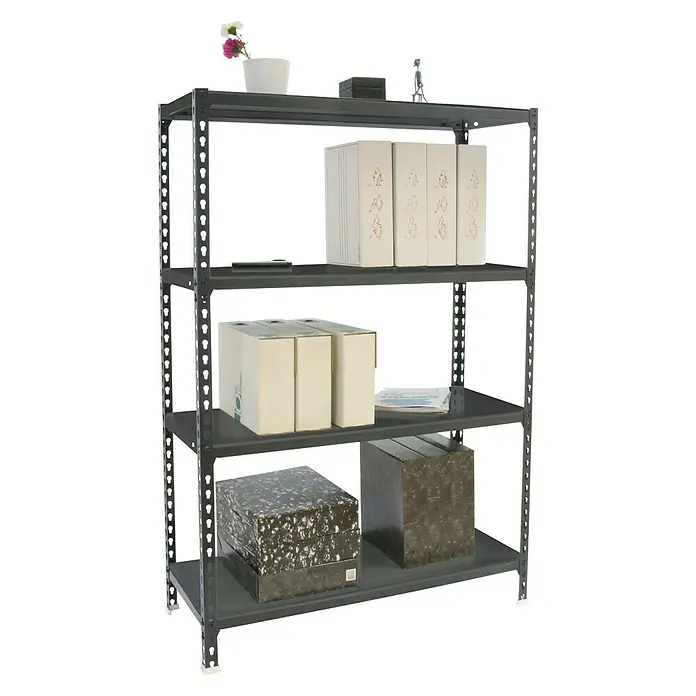 Simonrack Simonclick Metallregal - L x B x H: 30 x 100 x 150 cm, Traglast: 180 kg/Boden, Anzahl Böden: 4 Stk., Stecken, Anthrazit - Diagonale Ansicht