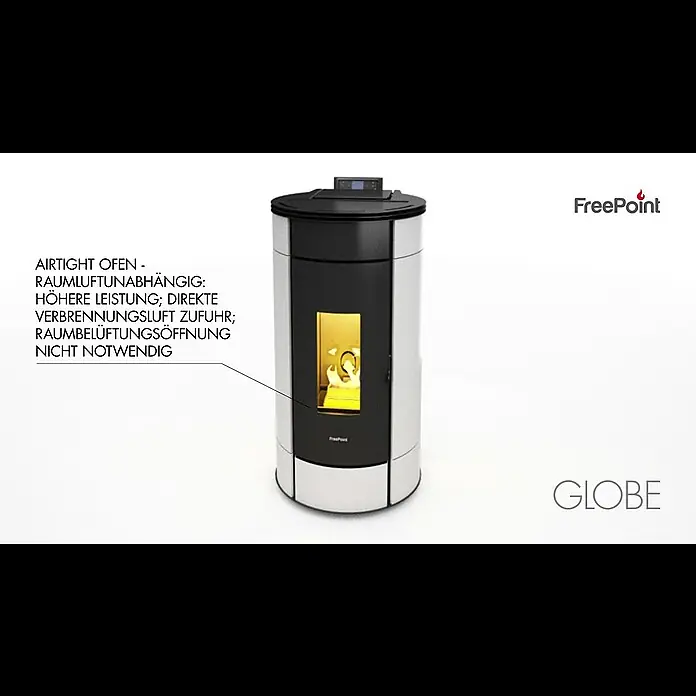 FreePoint Pelletofen Globe - 2,8 kW - 10,5 kW, Raumheizvermögen: 252 m³, Weiß - Freepoint Pelletofen Globe