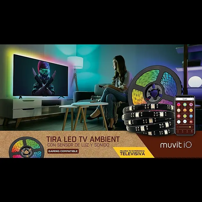 Muvit iO Tira LED inteligente USB WiFi TV - Largo: 3 m, RGB, Para interior - Tira LED