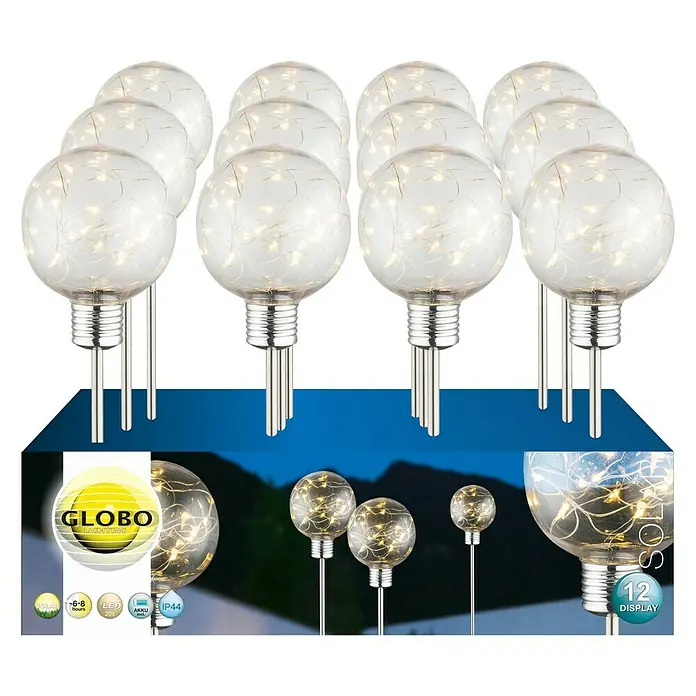 Globo LED-Solar-Dekoleuchte - Leuchtmittel: LED, Klar, Ø x H: 10 x 72 cm - Vorderansicht