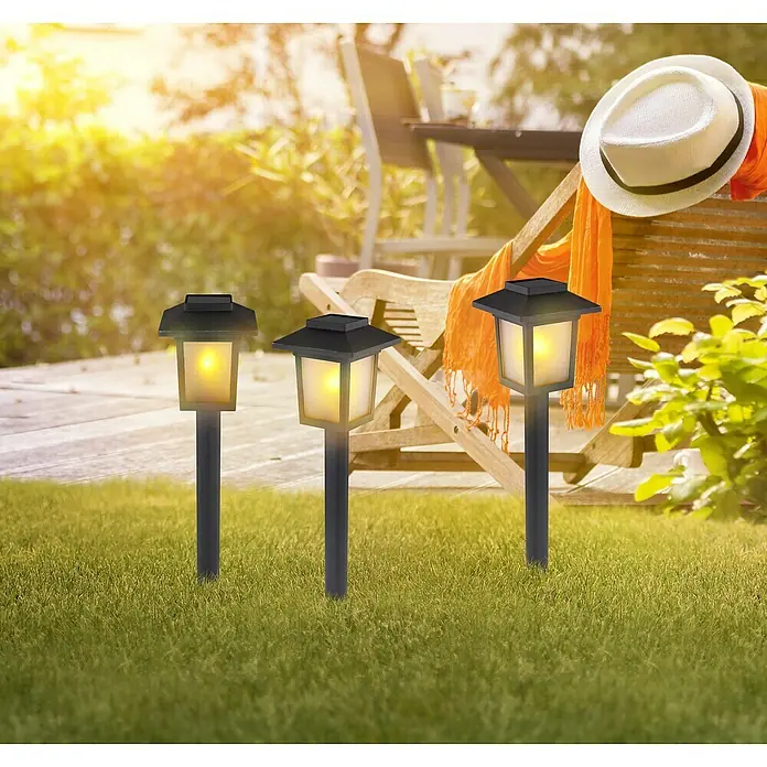 Globo LED-Solar-Dekoleuchte - Schwarz, L x B x H: 8 x 8 x 37 cm, 3 Stk. - Stimmungsaufnahme