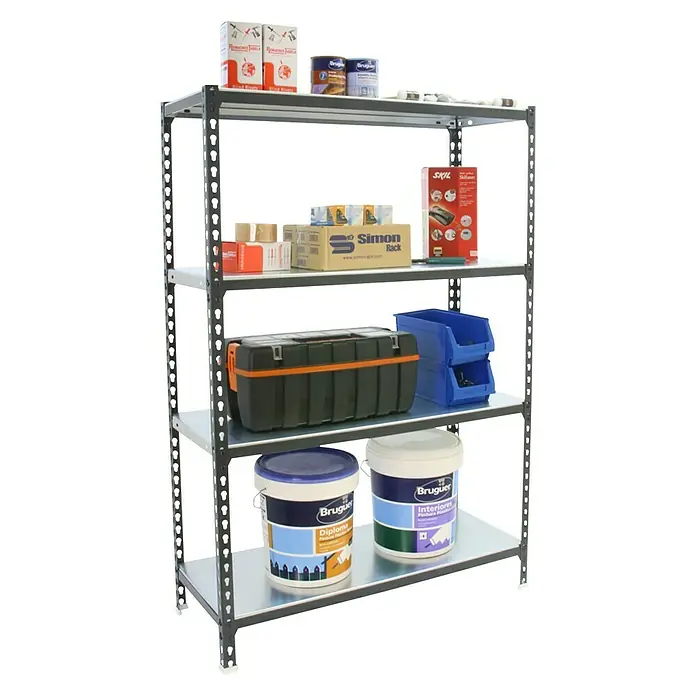 Simonrack Simonclick Metallregal - L x B x H: 40 x 90 x 150 cm, Traglast: 180 kg/Boden, Anzahl Böden: 4 Stk., Stecken, Anthrazit/Silber - Anwendungsbeispiel
