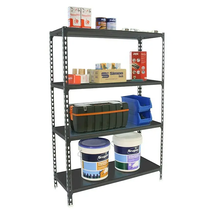 Simonrack Simonclick Metallregal Super Plus - L x B x H: 40 x 110 x 150 cm, Traglast: 180 kg/Boden, Anzahl Böden: 4 Stk., Stecken, Anthrazit - Anwendungsbeispiel
