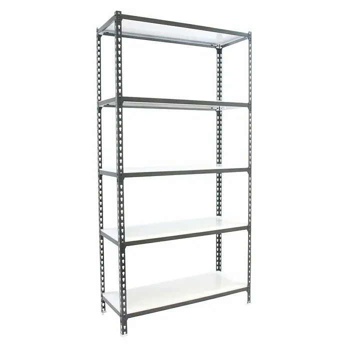 Simonrack Simonclick Metallregal Super Plus - L x B x H: 40 x 110 x 200 cm, Traglast: 180 kg/Boden, Anzahl Böden: 5 Stk., Stecken, Anthrazit/Weiß - Diagonale Ansicht