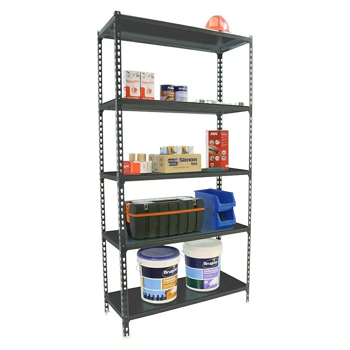 Simonrack Simonclick Metallregal Mega - L x B x H: 40 x 120 x 200 cm, Traglast: 180 kg/Boden, Anzahl Böden: 5 Stk., Stecken, Anthrazit/Silber - Anwendungsbeispiel