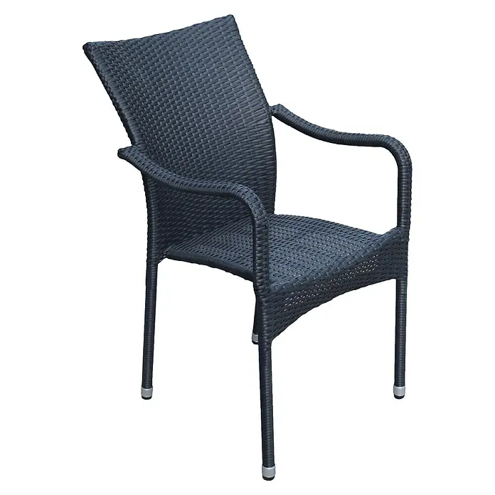 Tuinstoel Bordeaux - 54 x 71 x 88 cm, Kunststof vlechtwerk, Antraciet - Diagonaal zicht