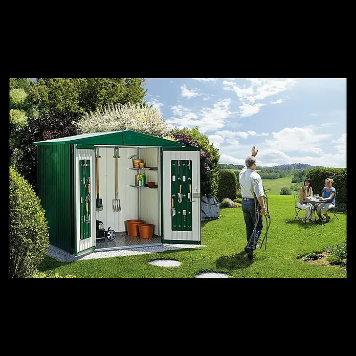 Biohort Gerätehaus Europa - 316 x 156 cm, Stahl, Silber Metallic - Gartenhütte Europa von Biohort