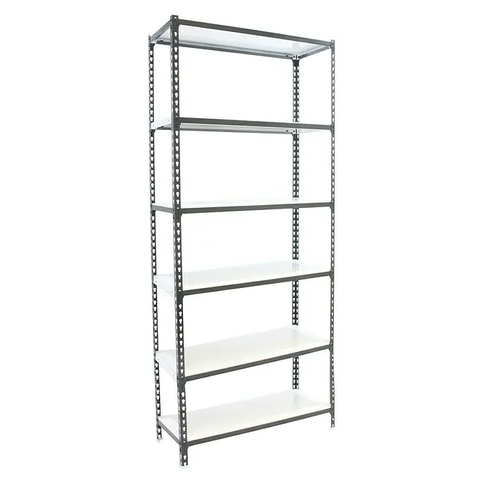 Simonrack Simonclick Metallregal - L x B x H: 30 x 90 x 250 cm, Traglast: 180 kg/Boden, Anzahl Böden: 6 Stk., Stecken, Anthrazit/Weiß - Diagonale Ansicht