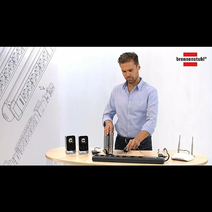 Brennenstuhl Secure-Tec Steckdosenleiste - Anzahl Steckdosen Schuko: 8 Stk., Anthrazit, 3 m, 3.500 W - Brennenstuhl Überspannungsschutz Steckdosenleiste Secure-Tec