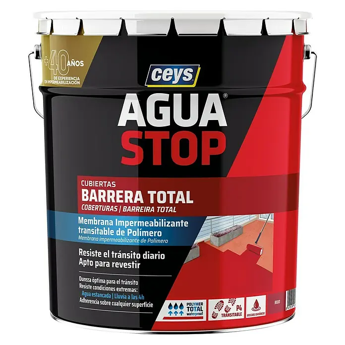 Ceys Impermeabilizante de alto rendimiento Agua Stop - Rojo, 14 kg - Vista frontal