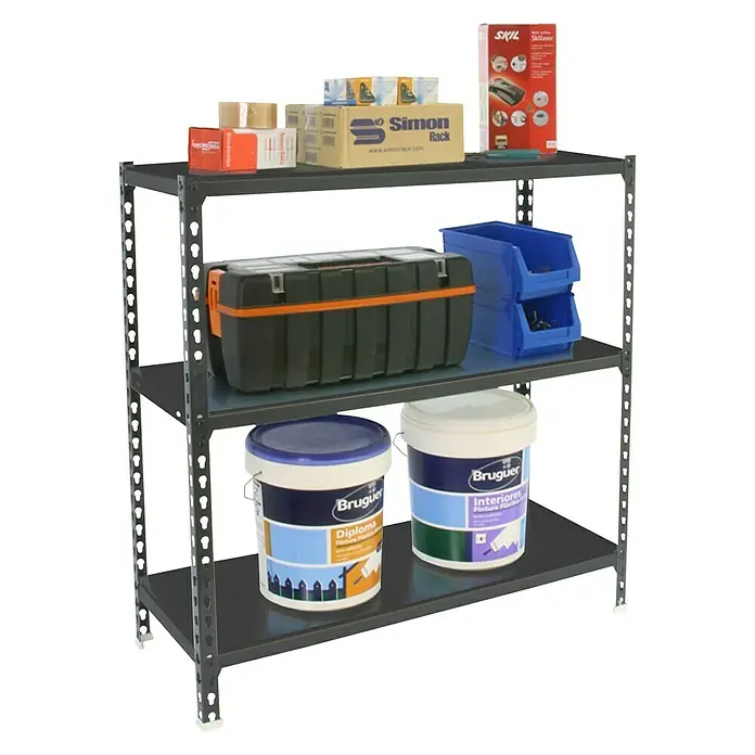 Simonrack Simonclick Metallregal - L x B x H: 30 x 90 x 90 cm, Traglast: 180 kg/Boden, Anzahl Böden: 3 Stk., Stecken, Anthrazit - Diagonale Ansicht