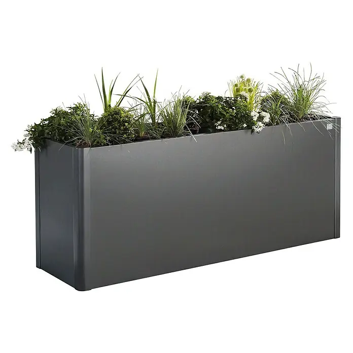 Biohort Hochbeet Belvedere - L x B x H: 53 x 201 x 77 cm, Dunkelgrau, Stahl - Diagonale Ansicht