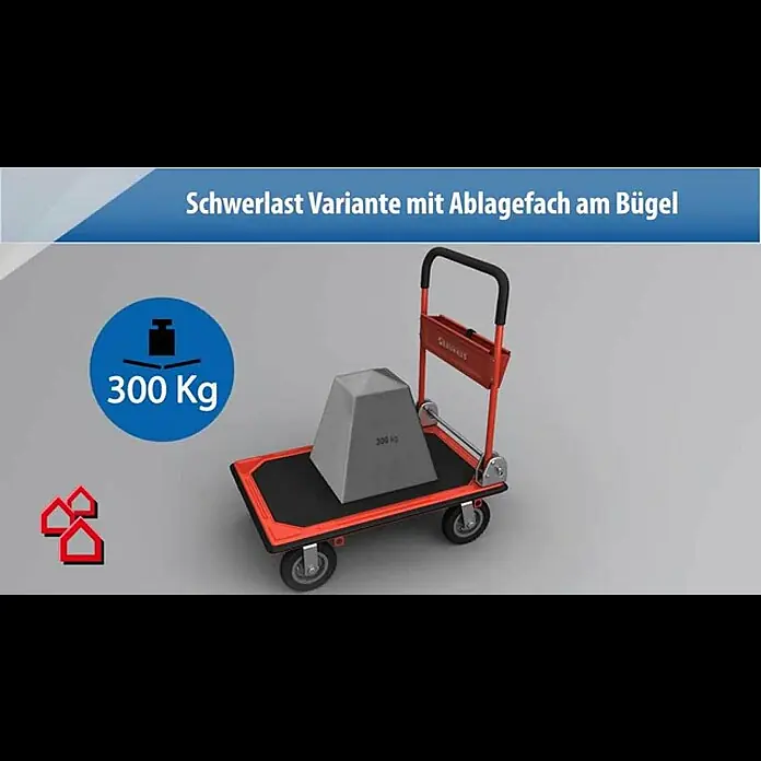 BAUHAUS Plattformwagen - Stahl, Tragkraft: 300 kg, Zusammenklappbar - Plattformwagen (TÜV geprüft)