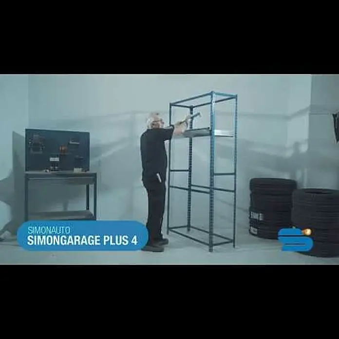Simonrack Simongarage Metall-Reifenregal Box Plus - L x B x H: 40 x 100 x 200 cm, Traglast: 200 kg/Boden, Anzahl Böden: 4 Stk., Stecken, Blau - Vídeo de montaje de la estantería metálica Simongarage Plus Box, Simonrack