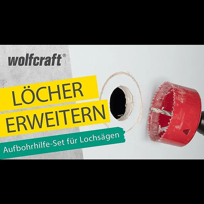 Wolfcraft Aufbohrhilfe für Lochsägen - Durchmesser: 35 mm - 51 mm, Passend für: Lochsägen ab Ø 68 mm - Aufbohrhilfe (35-51 mm): Vorhandene Lochbohrungen erweitern | wolfcraft