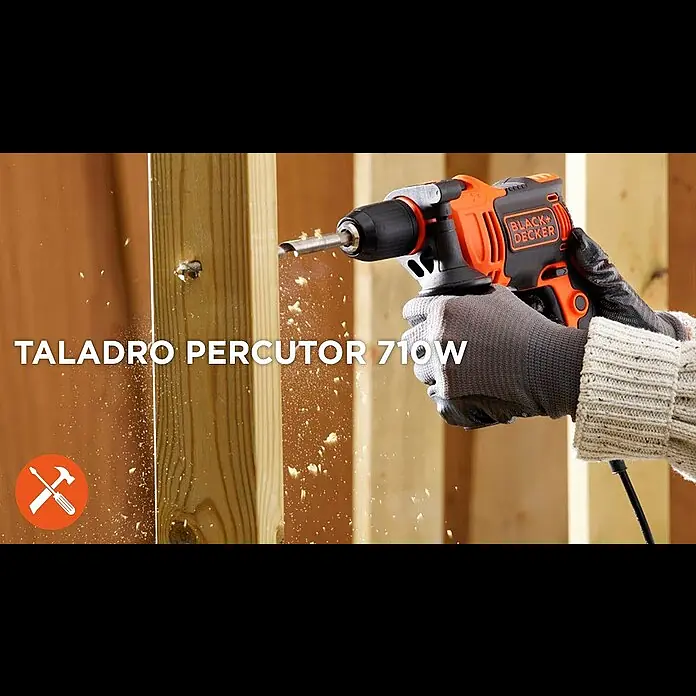Black+Decker Taladro percutor BEH710K - 710 W, 0 r.p.m. - 2.800 r.p.m. - Taladro Percutor 710W I BLACK+DECKER