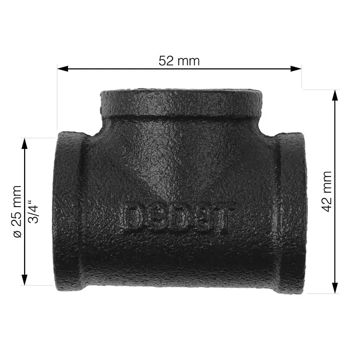 Walteco Rusticline T-Stück Tube - Stahl, Schwarz - Skizze