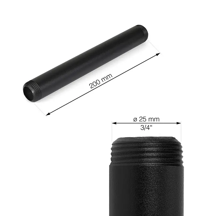 Walteco Rusticline Rohr Tube - Länge: 200 mm, Stahl, Schwarz - Skizze