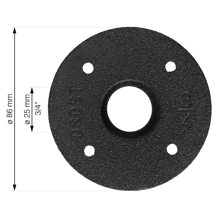 Walteco Rusticline Flanschplatte Tube - Durchmesser: 85 mm, Stahl, Schwarz - Skizze