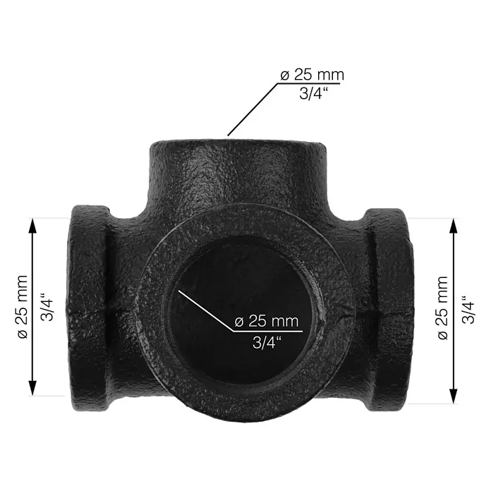Walteco Rusticline T-Y-Stück Tube - Stahl, Schwarz - Skizze