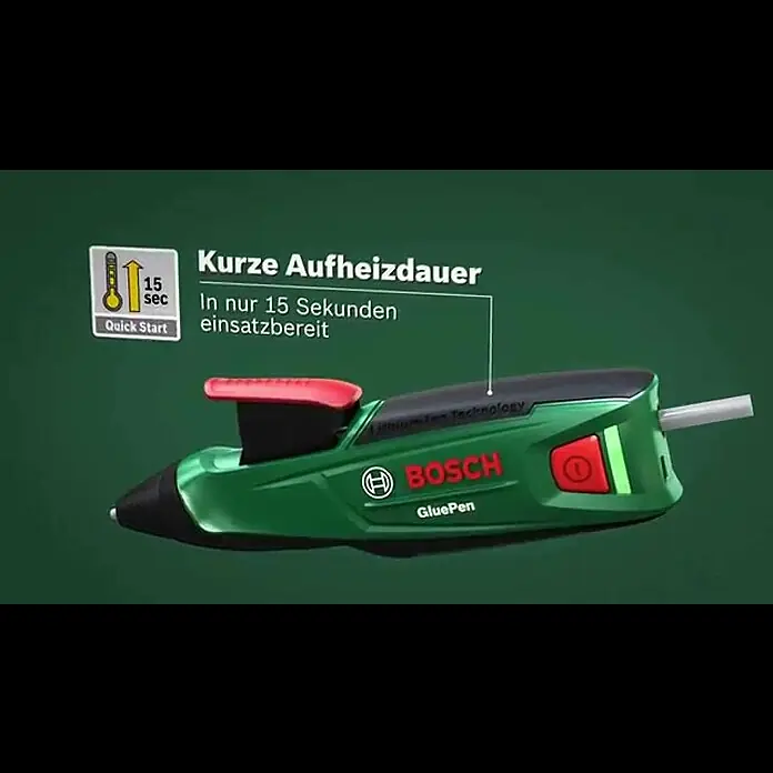 Bosch Akku-Heißklebestift GluePen - 3,6 V, Li-Ionen, 1,5 Ah, Durchmesser Klebepatrone: 7 mm - Bosch Akku-Heißklebestift GluePen