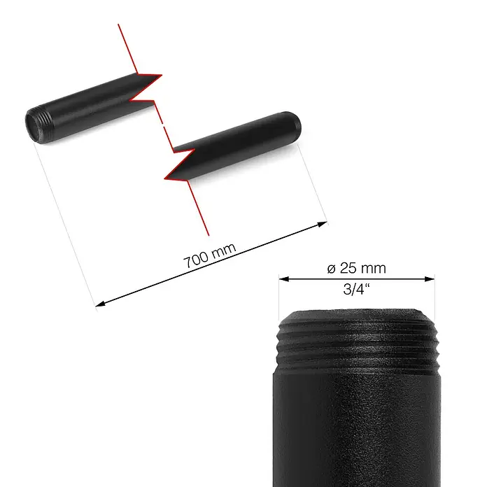 Walteco Rusticline Rohr Tube - Länge: 700 mm, Stahl, Schwarz - Skizze