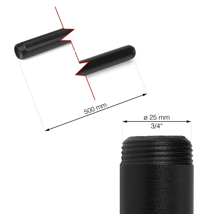 Walteco Rusticline Rohr Tube - Länge: 500 mm, Stahl, Schwarz - Skizze