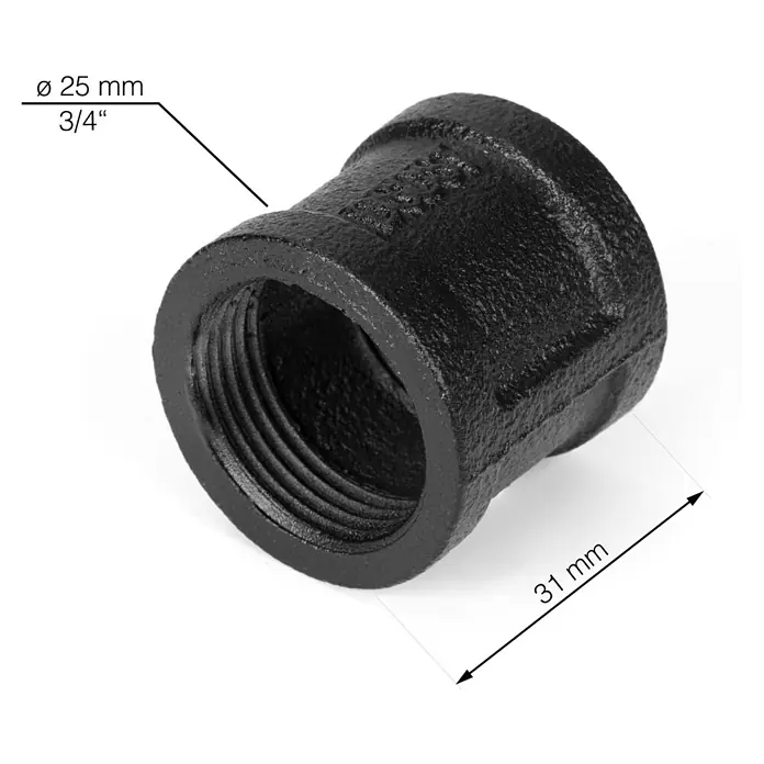 Walteco Rusticline Doppelmuffe Tube - Stahl, Schwarz - Skizze