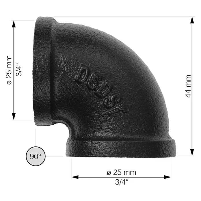 Walteco Rusticline Schraubwinkel Tube - Stahl, Schwarz, Winkel: 90 ° - Skizze
