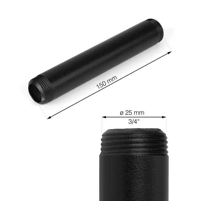 Walteco Rusticline Rohr Tube - Länge: 150 mm, Stahl, Schwarz - Skizze