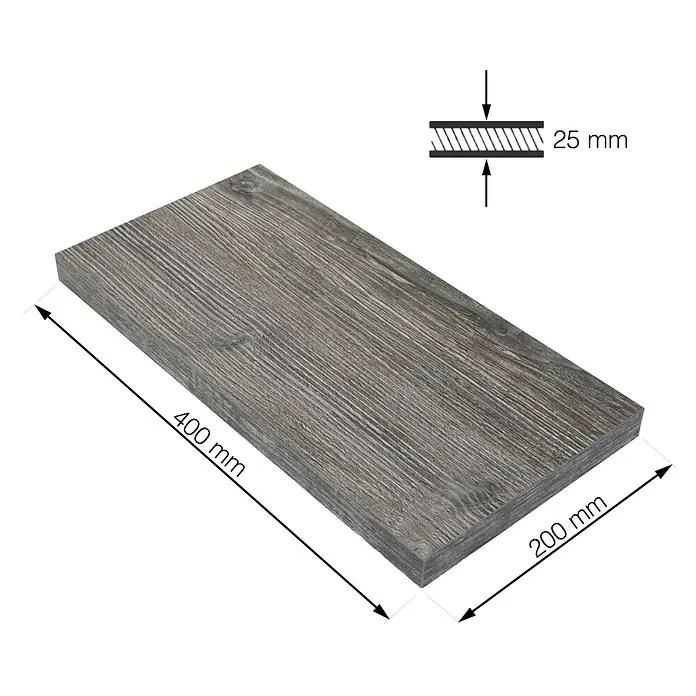 Walteco Rusticline Regalboden Tube - L x B x H: 40 x 20 x 2,5 cm, Eiche - Skizze