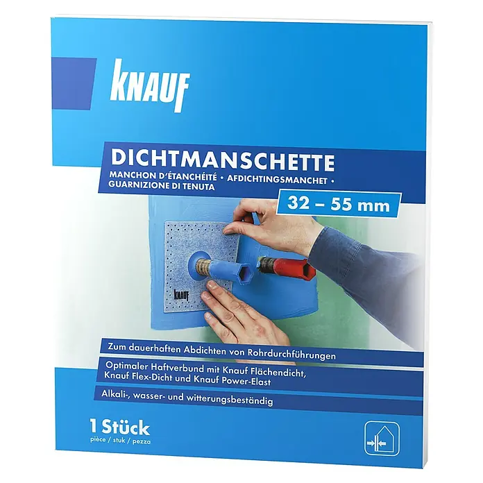 Knauf Dichtmanschette - Durchmesser Loch: 32 - 55 mm, 150 x 150 mm - Vorderansicht