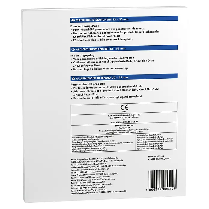 Knauf Dichtmanschette - Durchmesser Loch: 32 - 55 mm, 150 x 150 mm - Rückansicht