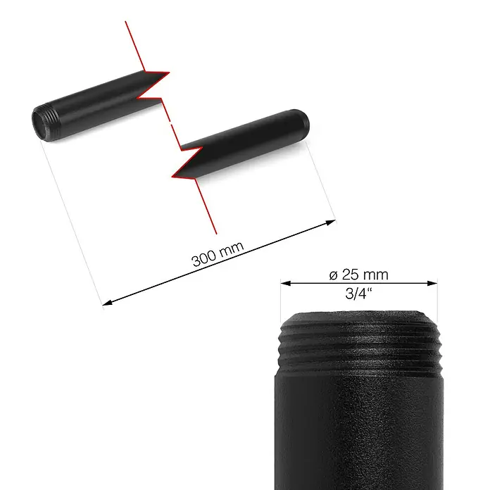 Walteco Rusticline Rohr Tube - Länge: 300 mm, Stahl, Schwarz - Skizze