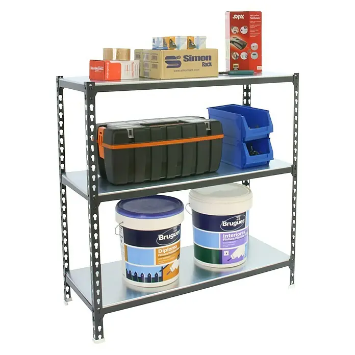 Simonrack Simonclick Metallregal Mega - L x B x H: 40 x 120 x 90 cm, Traglast: 180 kg/Boden, Anzahl Böden: 3 Stk., Stecken, Anthrazit/Silber - Diagonale Ansicht