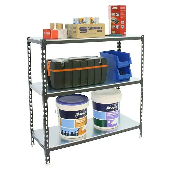 Simonrack Simonclick Metallregal - L x B x H: 30 x 90 x 90 cm, Traglast: 180 kg/Boden, Anzahl Böden: 3 Stk., Stecken, Anthrazit/Silber - Diagonale Ansicht