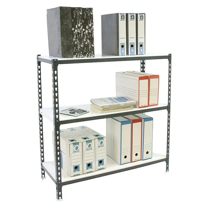 Simonrack Simonclick Metallregal - L x B x H: 30 x 100 x 90 cm, Traglast: 180 kg/Boden, Anzahl Böden: 3 Stk., Stecken, Anthrazit/Weiß - Diagonale Ansicht