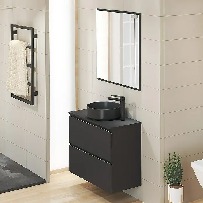 Mueble de lavabo Cíes - L x An x Al: 38,6 x 80 x 64 cm, Negro, Mate - Foto ambiente
