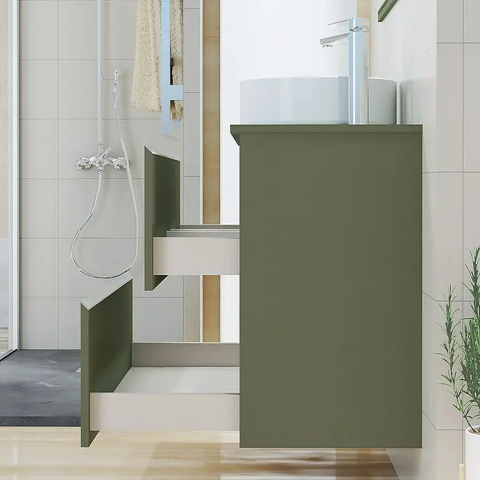 Mueble de lavabo Cíes - L x An x Al: 38,6 x 90 x 64 cm, Musgo, Mate - Foto ambiente