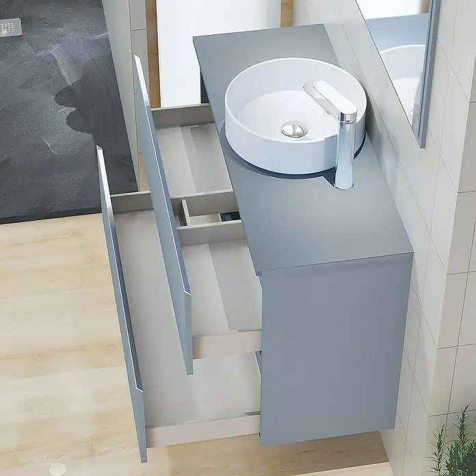 Mueble de lavabo Cíes - L x An x Al: 38,6 x 90 x 64 cm, Azul, Mate - Foto ambiente