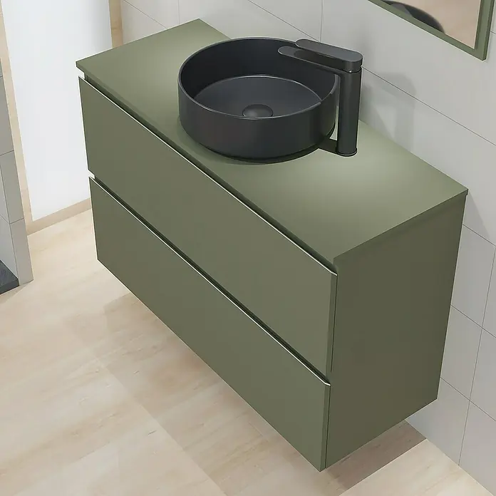 Mueble de lavabo Cíes - L x An x Al: 38,6 x 100 x 64 cm, Musgo, Mate - Foto ambiente