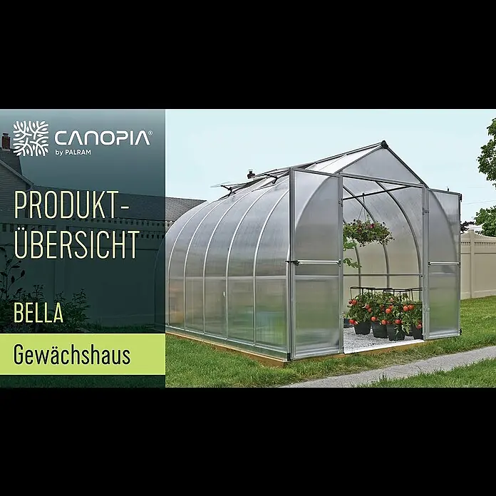 Gewächshaus Bella - 2,44 x 2,44 x 2,17 m, Polycarbonat, Glasstärke: 6 mm, Silber - Produktvideo Palram Gewächshaus Bella