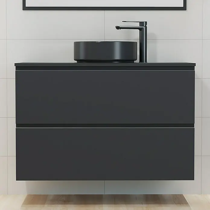 Mueble de lavabo Cíes - L x An x Al: 38,6 x 100 x 64 cm, Negro, Mate - Foto ambiente