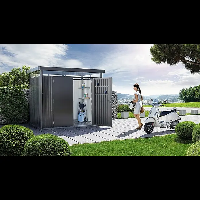 Biohort Gerätehaus HighLine - 275 x 155 cm, Stahl, Dunkelgrau Metallic - Geräteschuppen HighLine von Biohort
